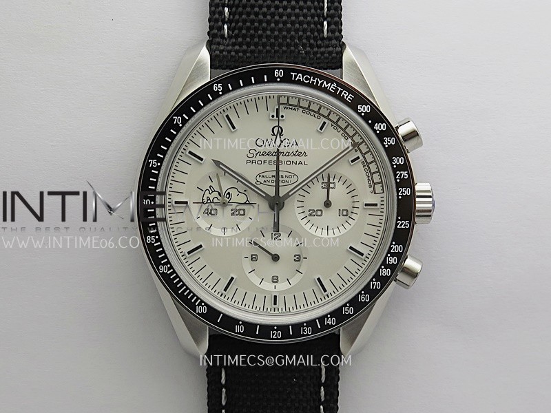 Speedmaster Professional Snoopy SS SMF 1:1 Best Edition Silver Dial Black Marker On Black Nylon Strap A3861(Free SS Bracelet) Speedmaster Professional Snoopy SS SMF 1:1 Best Edition Silver Dial Black Marker On Black Nylon Strap A3861(Free SS Bracelet)