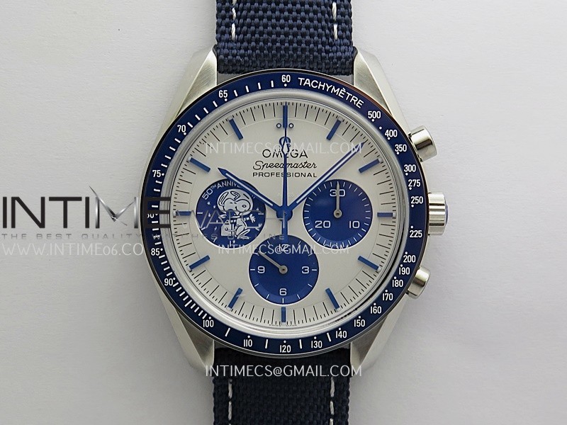 Speedmaster Professional Snoopy SS SMF 1:1 Best Edition Silver Dial Blue Marker On Blue Nylon Strap A3861(Free SS Bracelet) Speedmaster Professional Snoopy SS SMF 1:1 Best Edition Silver Dial Blue Marker On Blue Nylon Strap A3861(Free SS Bracelet)