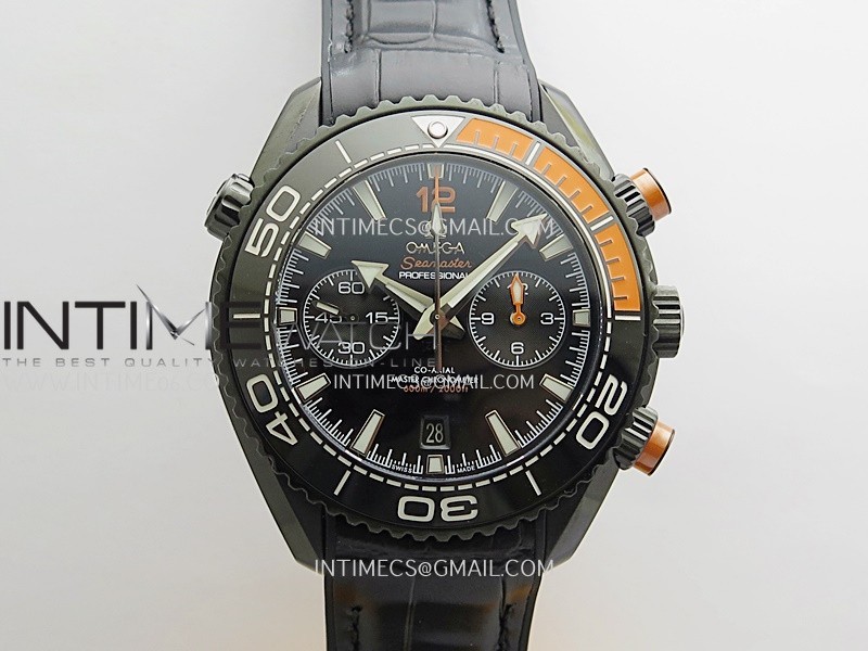Planet Ocean Master Chronometer Black/Orange Ceramic Bezel DLC VRF 1:1 Best Edition Black Dial On Black Rubber Strap A9900