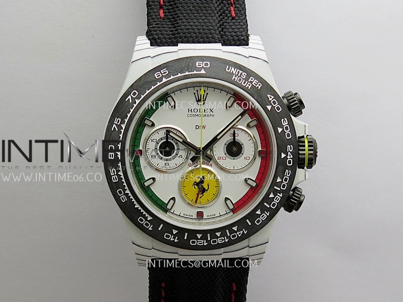 Daytona DIW Ferrari White Carbon SONIC 1:1 Best Edition White Dial On Black Nylon Strap SA4130