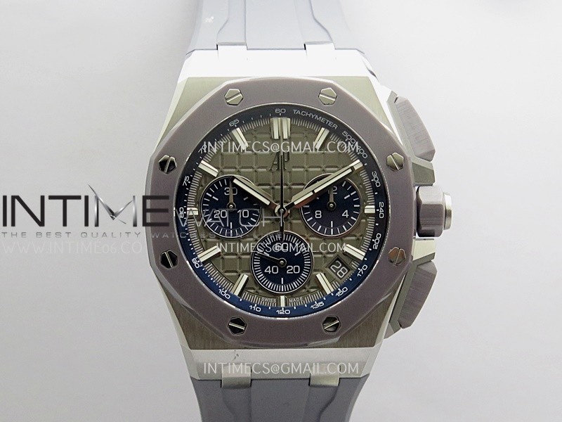 Royal Oak Offshore 43mm 26420 Ceramic Bezel SS APSF 1:1 Best Edition Gray Dial On Gray Rubber Strap SA4401 Super Clone