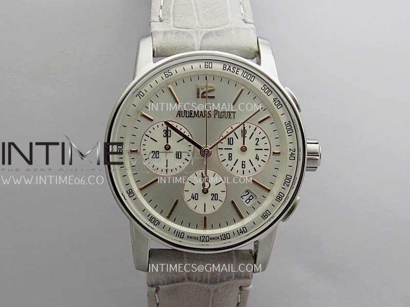 Code 11.59 Chrono 26393 SS APSF 1:1 Best Edition Silver Dial On Gray Leather Strap Super Clone SA4401