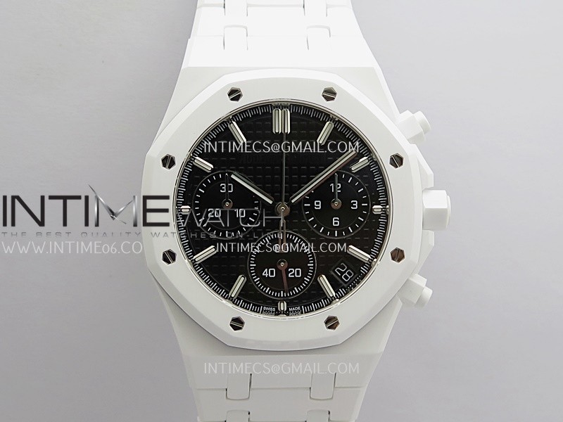 Royal Oak Chrono 26240 White Ceramic APSF 1:1 Best Edition Black Dial On White Ceramic Bracelet SA4401 Super Clone