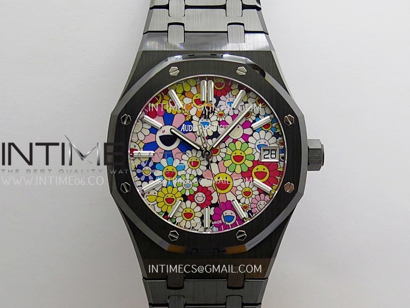 Royal Oak 15500 Black Ceramic APSF 1:1 Best Edition Celebration Dial On Black Ceramic Bracelet SA4302 Super Clone