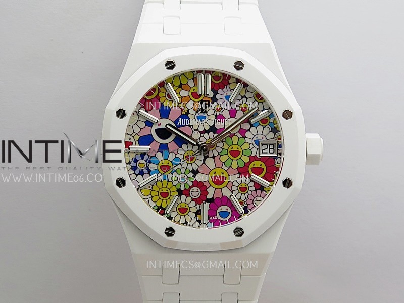 Royal Oak 15500 White Ceramic APSF 1:1 Best Edition Celebration Dial On White Ceramic Bracelet SA4302 Super Clone