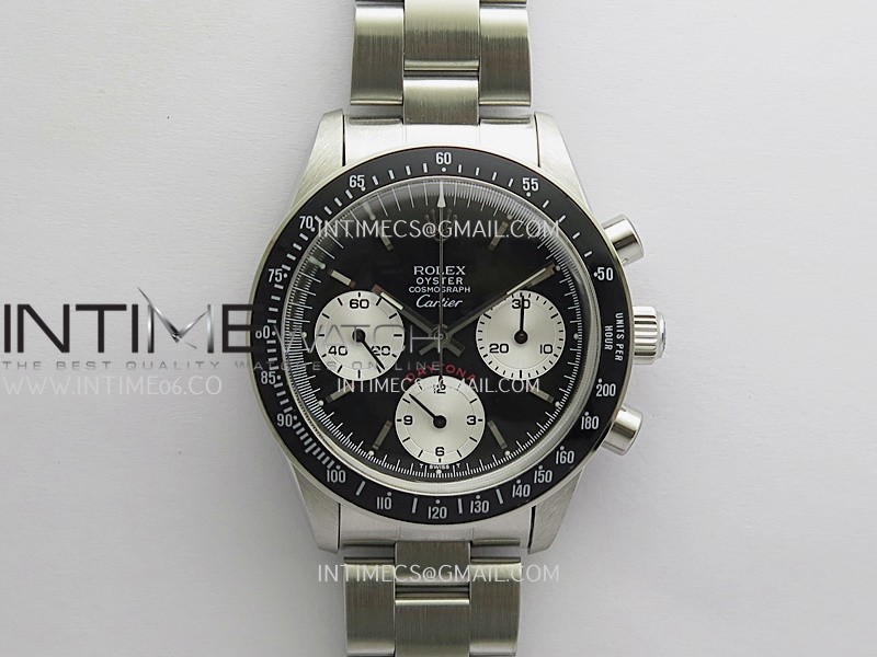Daytona 6263 Cartier SS/Black Bezel MSF Best Edition Black Dial Silver Subdials On SS Bracelet Venus 75