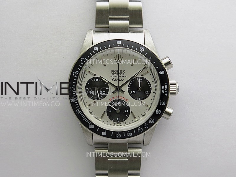 Daytona 6263 Cartier SS/Black Bezel MSF Best Edition Silver Dial Black Subdials On SS Bracelet Venus 75