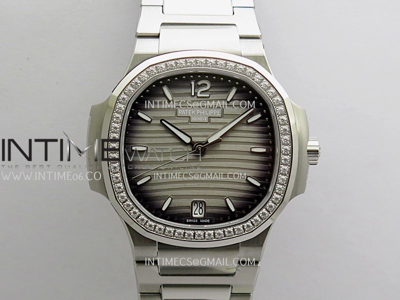 Nautilus 7118 Ladies Diamond Bezel SS DDF 1:1 Best Edition Gray Dial On SS Bracelet Super Clone DD324