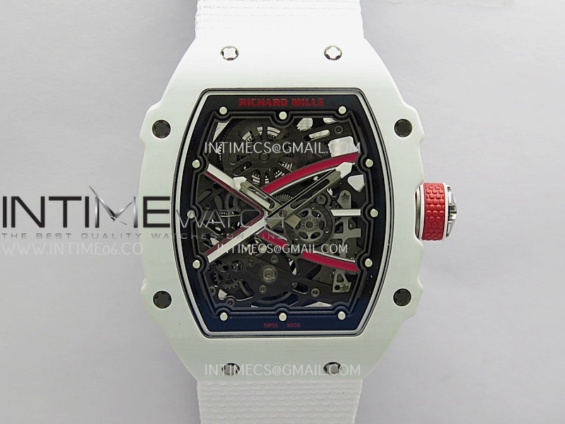 RM67-02 Real White Ceramic/Red NTPT Case 1:1 Best Edition Skeleton Dial On White Nylon strap CRMA7 Clone