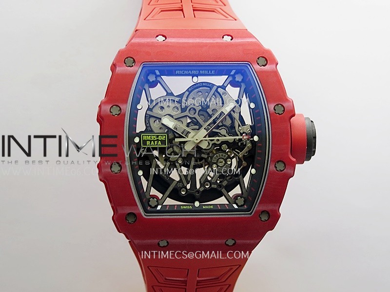 RM035-02 Real Red NTPT ZF 1:1 Best Edition Skeleton Dial On Red Rubber Strap Real Super Clone RMAL1 V7