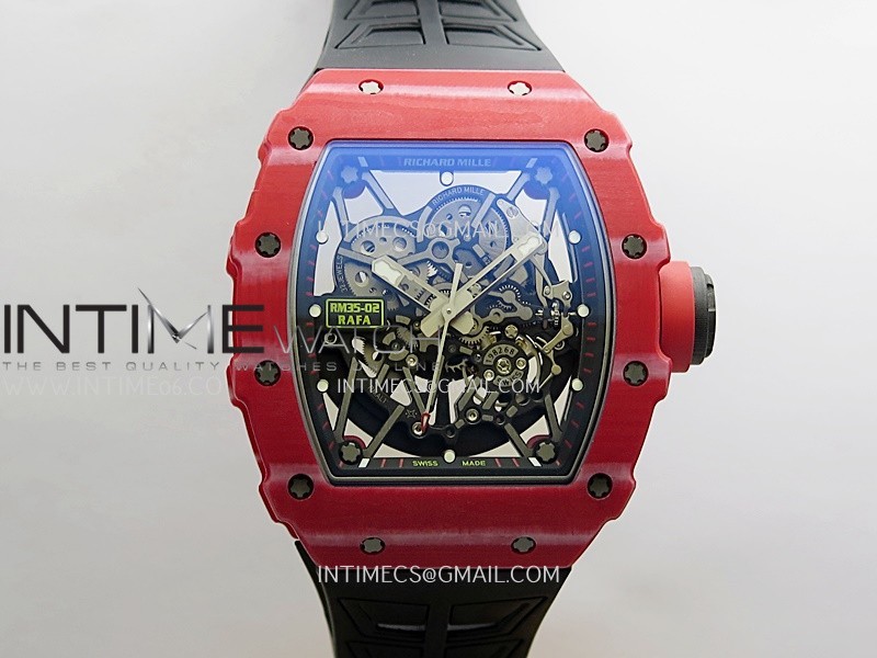 RM035-02 Real Red NTPT ZF 1:1 Best Edition Skeleton Dial On Black Rubber Strap Real Super Clone RMAL1 V7