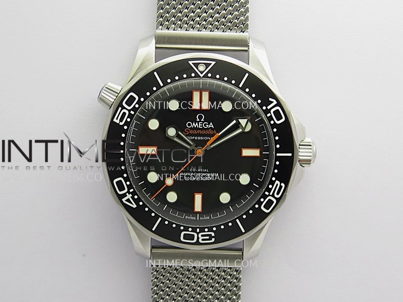 Seamaster 300M Diver 42mm Orange Second Hand SS VSF Best Edition Black Dial On Mesh Bracelet Super Clone 8806