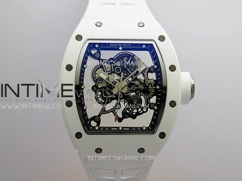RM055 White Ceramic Umi Office 1:1 Best Edition Skeleton Dial White Rubber Strap RMUL2 Super Clone (Free Sprung)