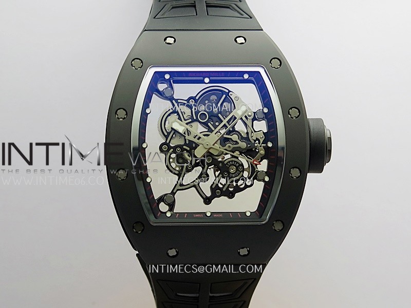 RM055 Black Case Black Inner Bezel(Red Word) Umi Office 1:1 Best Edition Skeleton Dial Black Strap RMUL2 SuperClone(Free Sprung)