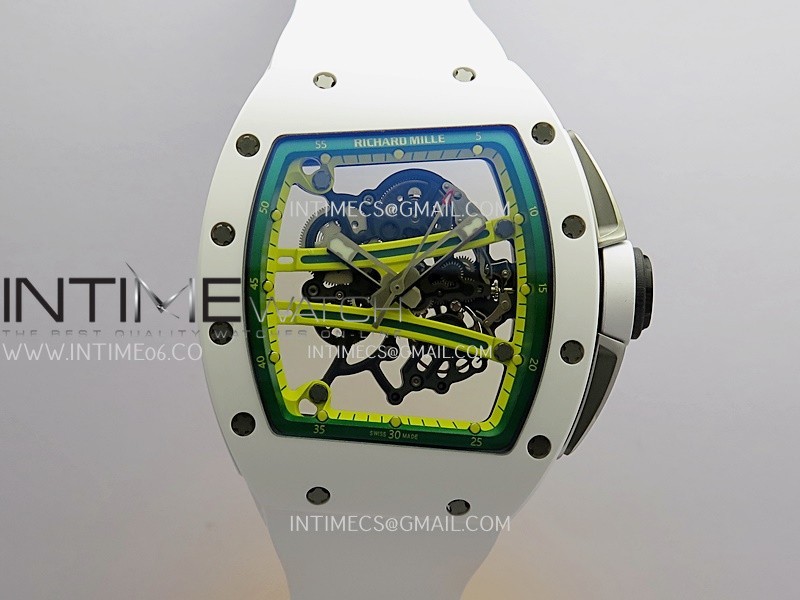 RM061 White Ceramic Umi Office 1:1 Best Edition Green skeleton White Rubber Strap RMUL2 Super Clone (Free Sprung)