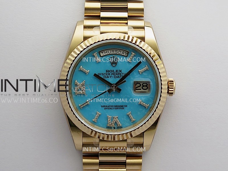Daydate 128235 36mm RG QHF Best Edition Turquoise Dial On RG President Bracelet A2834
