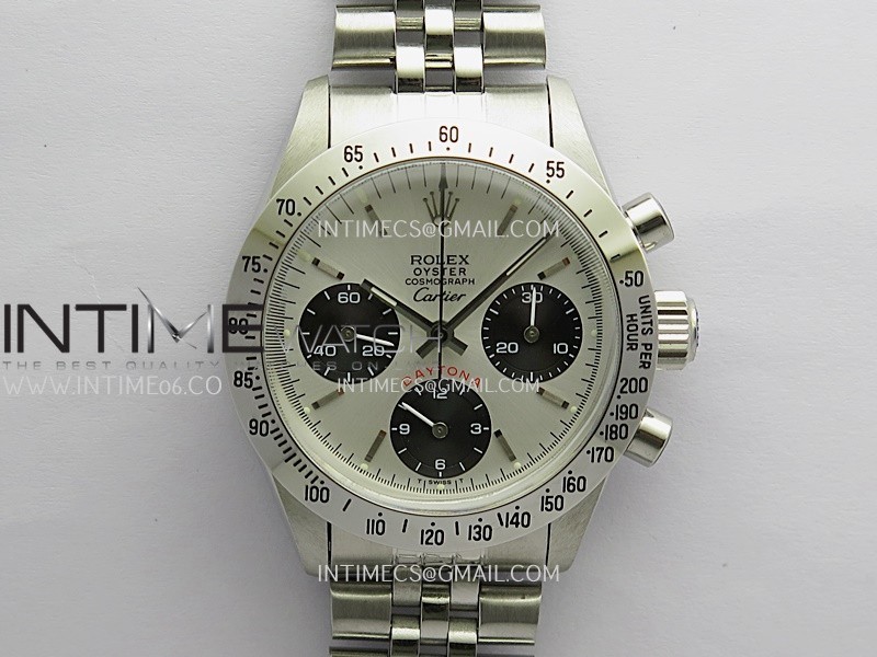 Daytona 6239 Cartier SS MSF Best Edition Silver Dial Black Subdials On SS Jubilee Bracelet Venus 75