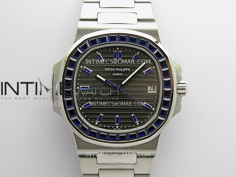 Nautilus 5711/1A Blue T Diamond SS GRF 1:1 Best Edition Gray Textured Dial On SS Bracelet Asian 26-330