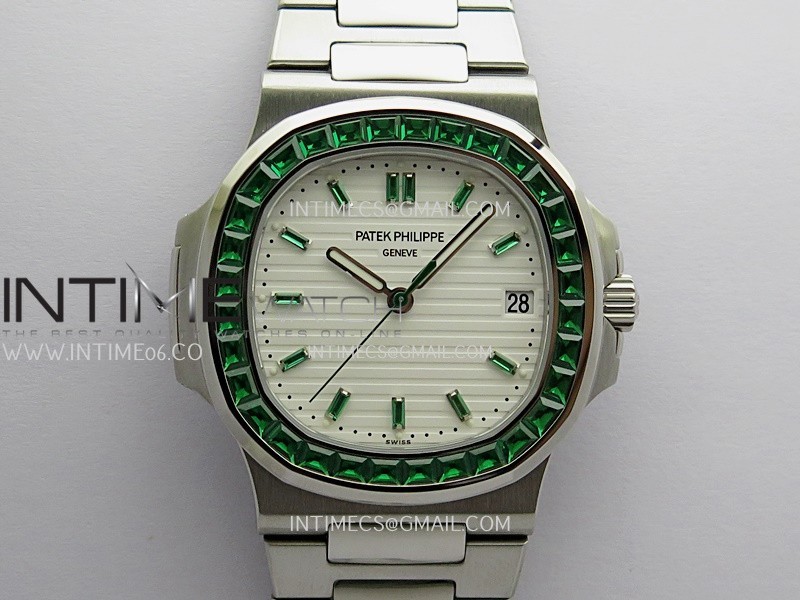 Nautilus 5711/1A Green T Diamond SS GRF 1:1 Best Edition White Textured Dial On SS Bracelet Asian 26-330