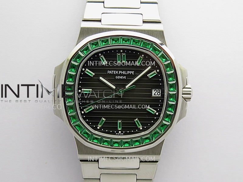 Nautilus 5711/1A Green T Diamond SS GRF 1:1 Best Edition Green Textured Dial On SS Bracelet Asian 26-330
