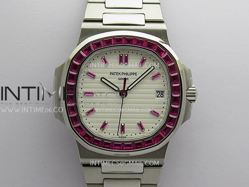 Nautilus 5711/1A Red T Diamond SS GRF 1:1 Best Edition White Textured Dial On SS Bracelet Asian 26-330