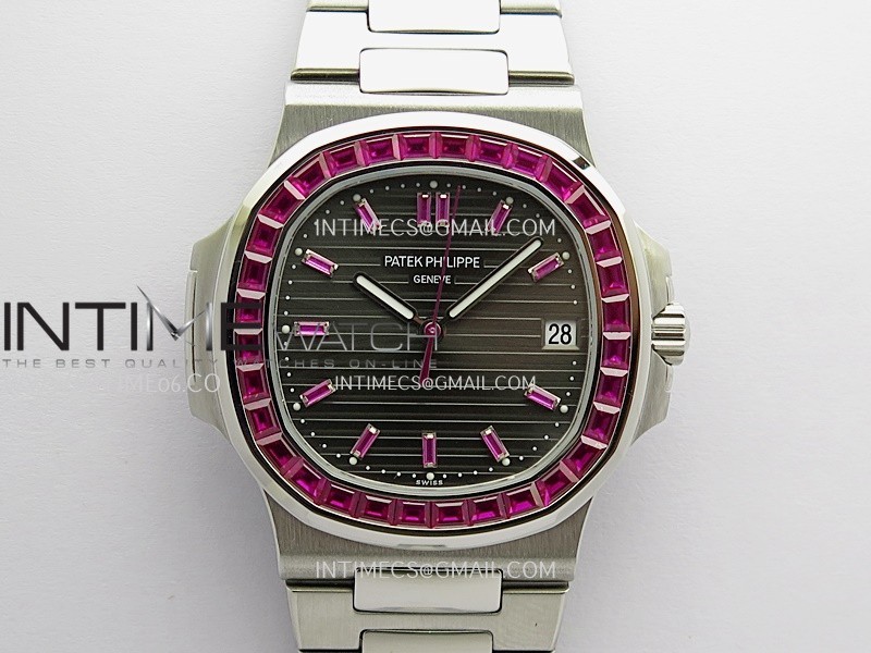 Nautilus 5711/1A Red T Diamond SS GRF 1:1 Best Edition Gray Textured Dial On SS Bracelet Asian 26-330