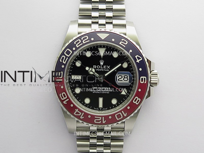 GMT-Master II 126710 BLRO Blue/Red 904L SS Clean Plus 1:1 Best Edition Black Dial On Jubilee Bracelet DD3285 CHS Free Sprung