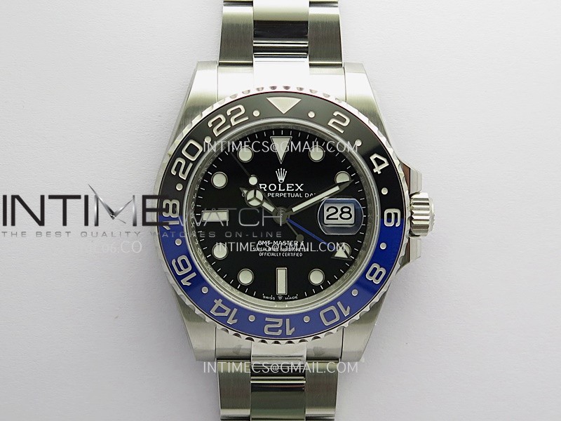 GMT-Master II 126710 BLNR Black/Blue 904L SS Clean Plus 1:1 Best Edition Black Dial On Oyster Bracelet DD3285 CHS Free Sprung