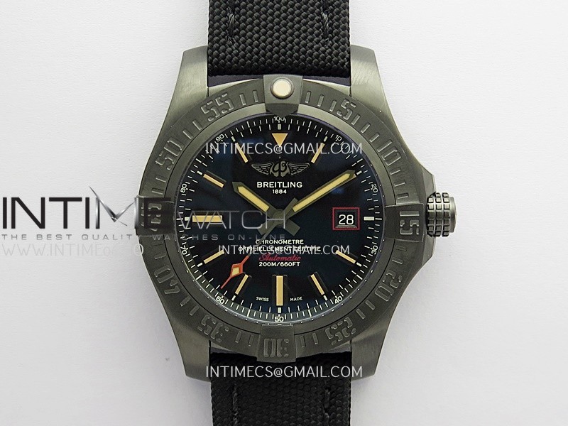 Avenger BlackBird 44mm DLC GF 1:1 Best Edition Titanium Case Black Dial On Black Nylon Strap A2824 V4