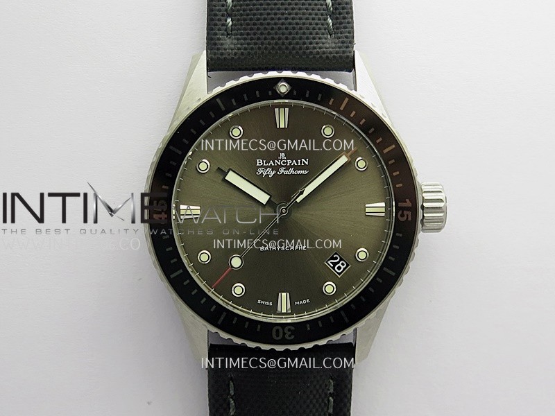 Fifty Fathoms Bathyscape Gray Ceramic Bezel SS GF 1:1 Best Edition Gray Dial On Black Nylon Strap A1315