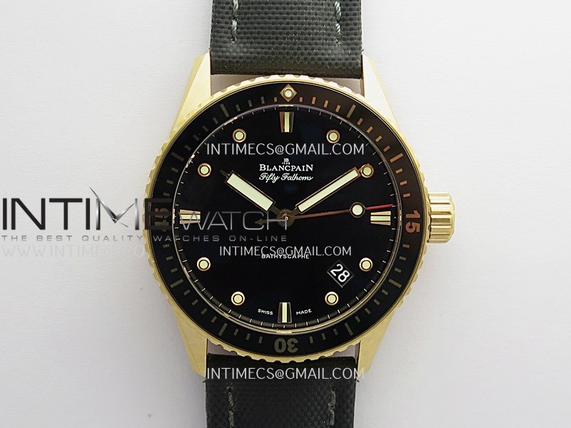 Fifty Fathoms Bathyscape Black Ceramic Bezel RG GF 1:1 Best Edition Black Dial On Black Nylon Strap A1315