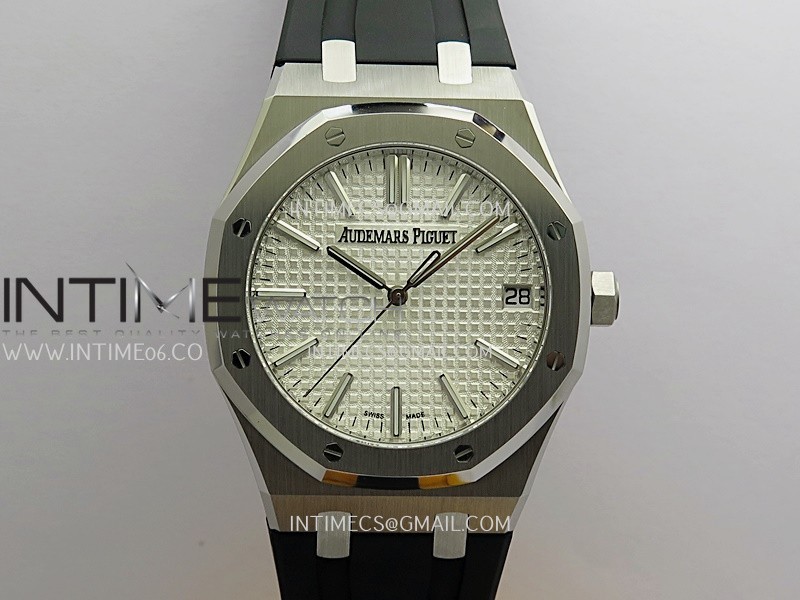 Royal Oak 41mm 15510 SS DDF 1:1 Best Edition Silver Dial On Black Rubber Strap Super Clone DD4302