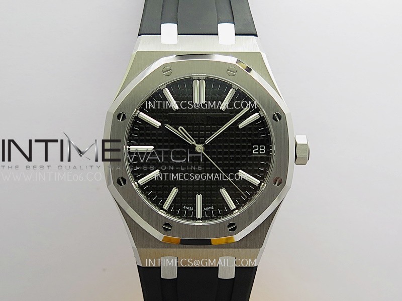 Royal Oak 41mm 15510 SS DDF 1:1 Best Edition Black Dial On Black Rubber Strap Super Clone DD4302