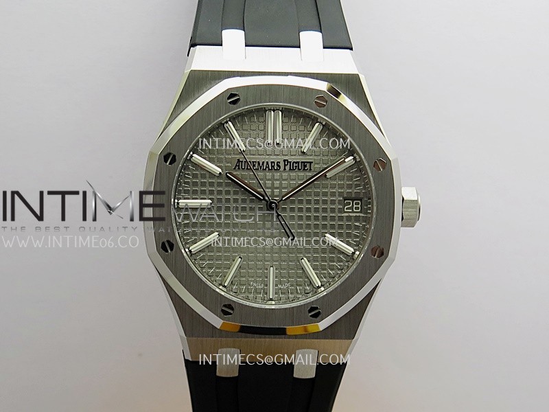 Royal Oak 41mm 15510 SS DDF 1:1 Best Edition Gray Dial On Black Rubber Strap Super Clone DD4302