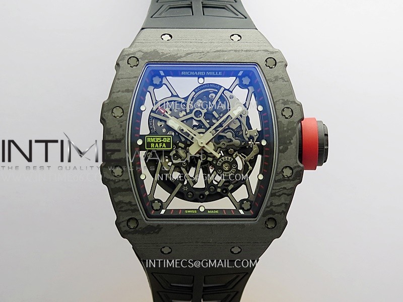 RM035-02 Black NTPT Red Crown Umi Office 1:1 Best Edition Skeleton Dial On Black Rubber Strap RMAL1 Super Clone V2 (Free Sprung)