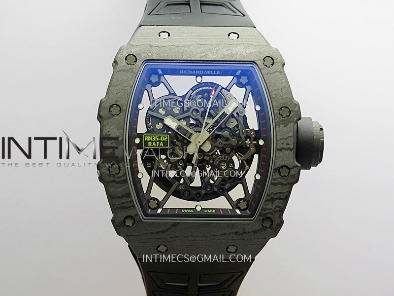 RM035-02 Black NTPT Black Crown Umi Office 1:1 Best Edition Skeleton Dial On Black Rubber Strap RMAL1 SuperClone V2(Free Sprung)