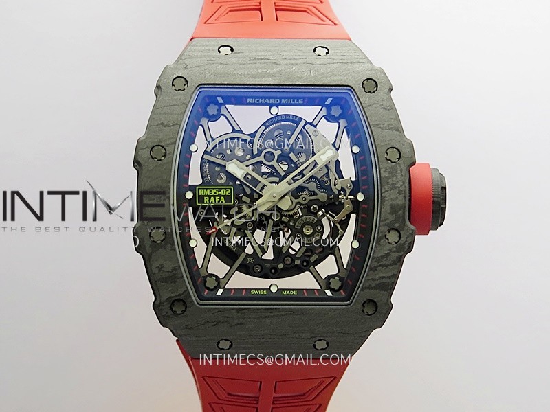 RM035-02 Black NTPT Umi Office 1:1 Best Edition Skeleton Dial On Red Rubber Strap RMAL1 Super Clone V2 (Free Sprung)