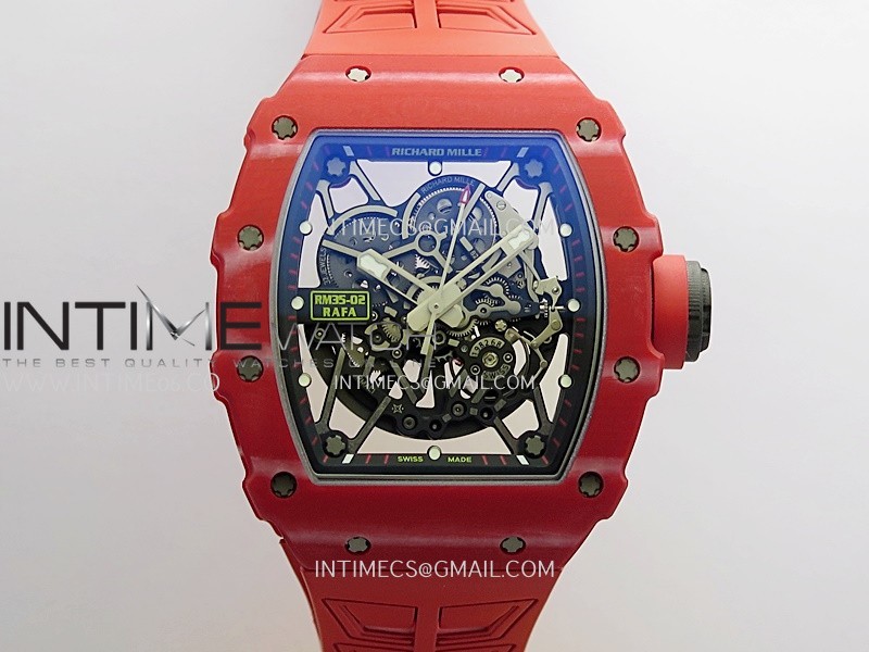 RM035-02 Red NTPT Umi Office 1:1 Best Edition Skeleton Dial On Red Rubber Strap RMAL1 Super Clone V2 (Free Sprung)