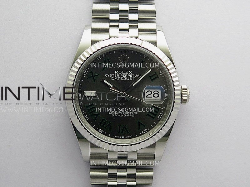 DateJust 36mm 126234 904L SS VF 1:1 Best Edition Gray Dial Green Roman Marker On Jubilee Bracelet DD3235