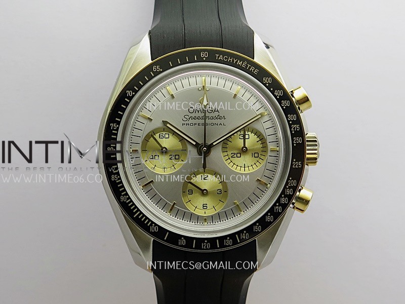Speedmaster Professional SS/YG N1F Best Edition Silver Dial Gold Subdial On Black Rubber Strap Asian 3861