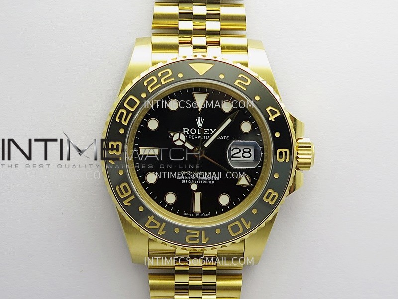 GMT Master II 126718 GRNR Gain Weight V4 Gold Factory 1:1 Best Edition Black Dial On YG Jubilee Bracelet SH3285 CHS