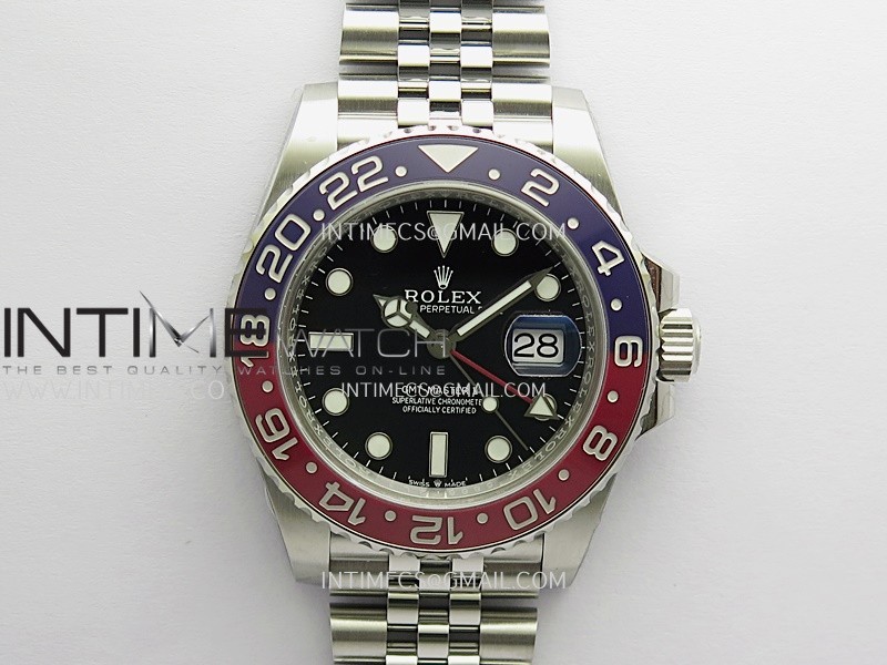 GMT-Master II 126710 BLRO Blue/Red 904L SS Gold Factory 1:1 Best Edition Black Dial On Jubilee Bracelet SH3285 CHS