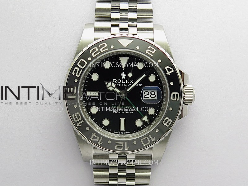 GMT-Master II 126710 GRNR Black/Gray 904L SS Gold Factory 1:1 Best Edition Black Dial On Jubilee Bracelet SH3285 CHS