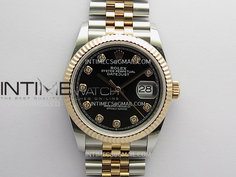 DateJust 36mm 126231 SS/RG V2 QF 1:1 Best Edition Black Dial Diamond Marker On SS/RG Jubilee Bracelet SH3235