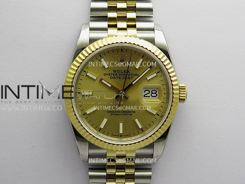 DateJust 36mm 126233 SS/YG V2 QF 1:1 Best Edition Gold Dial Stick Marker On SS/YG Jubilee Bracelet SH3235