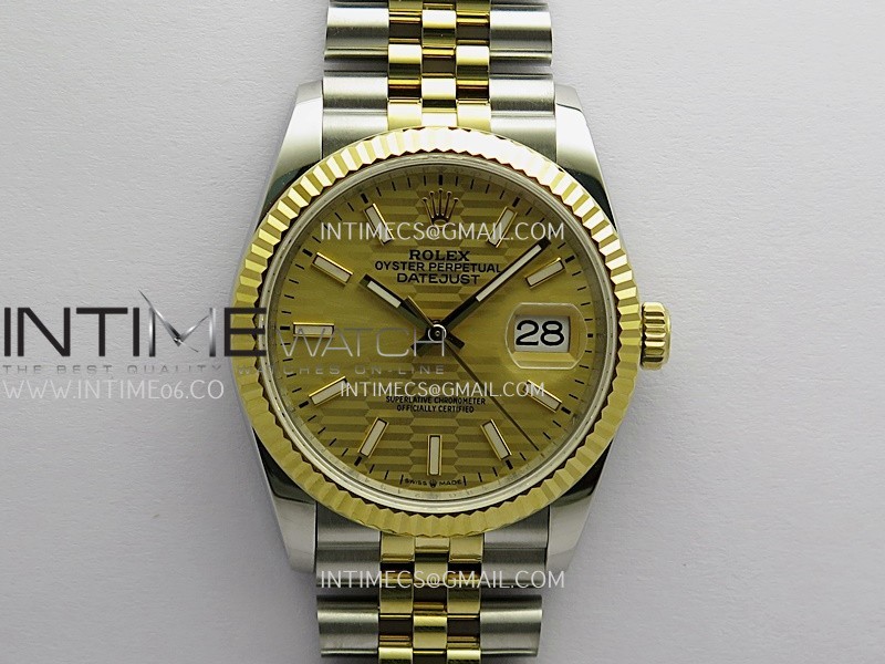 DateJust 36mm 126233 SS/YG V2 QF 1:1 Best Edition Gold Fluted Dial Stick Marker On SS/YG Jubilee Bracelet SH3235