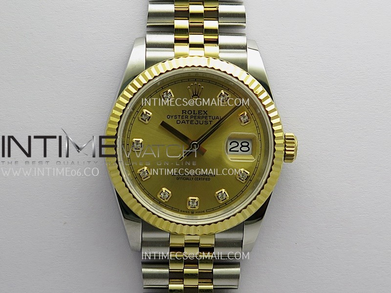 DateJust 36mm 126233 SS/YG V2 QF 1:1 Best Edition Gold Dial Diamond Marker On SS/YG Jubilee Bracelet SH3235