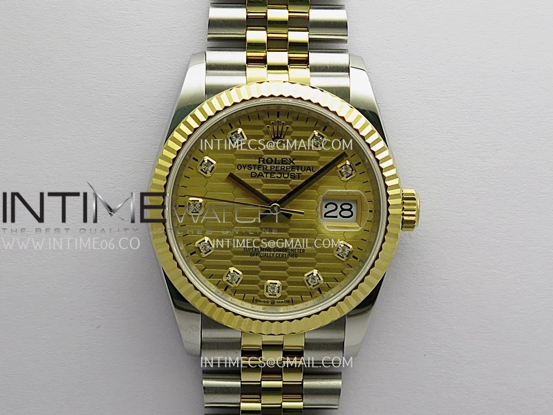 DateJust 36mm 126233 SS/YG V2 QF 1:1 Best Edition Gold Fluted Dial Diamond Marker On SS/YG Jubilee Bracelet SH3235