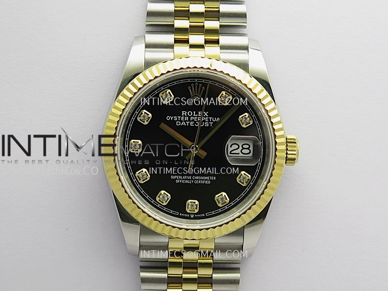 DateJust 36mm 126233 SS/YG V2 QF 1:1 Best Edition Black Dial Diamond Marker On SS/YG Jubilee Bracelet SH3235
