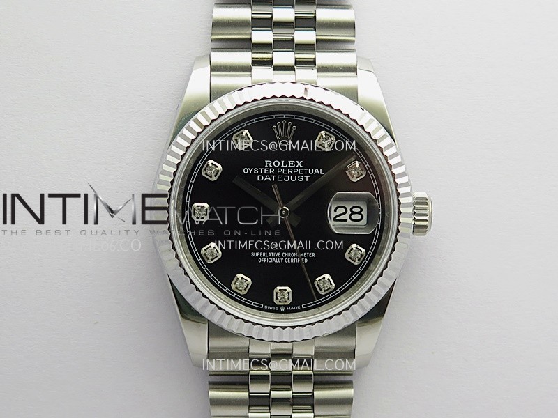 DateJust 36mm 126234 904 SS V2 QF 1:1 Best Edition Black Dial Diamond Marker On Jubilee Bracelet SH3235